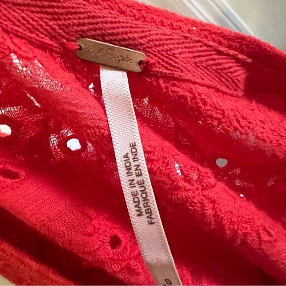 Free People Parisian Nights Flared Sleeve Blouse Red Orange Size Small - Picture 7 of 10